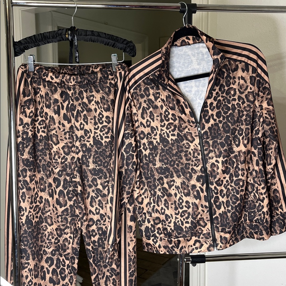 Leopard Print Track Pants with Side Stripes